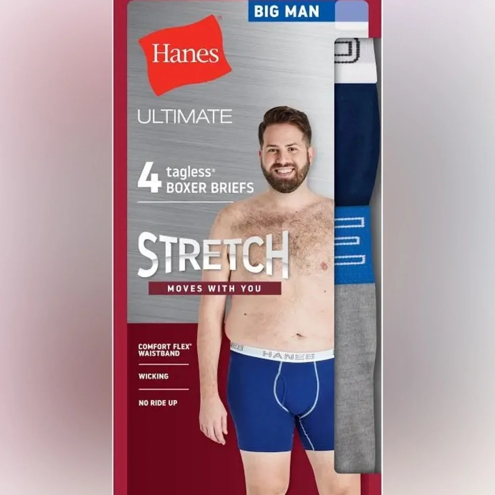 NWT 4PK Hanes Big Man Boxer Briefs 3XB